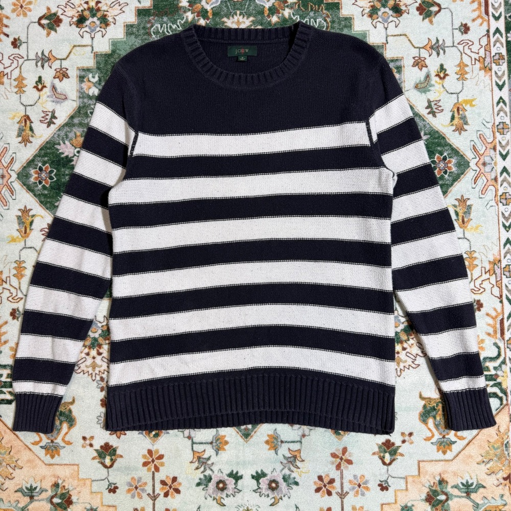 J. Crew Mens Medium‎ Striped Sweater Navy White Long Sleeve Knitwear